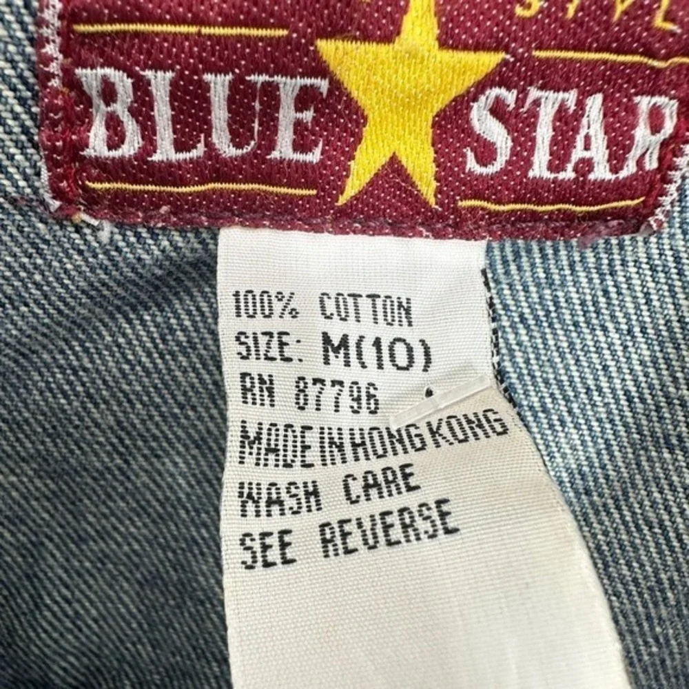Blue Star Kids Denim Jacket Plaid Patchwork Embellished Collar Cuffs Size Medium